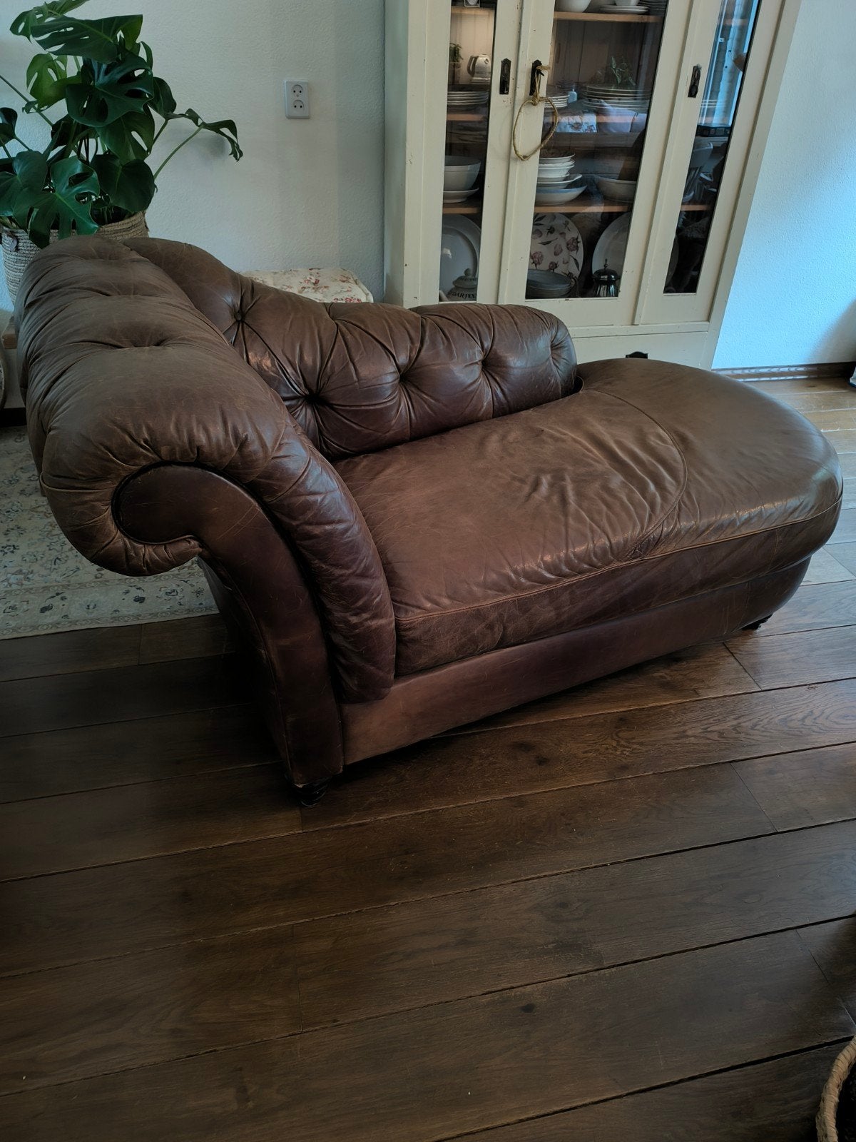 Vintage Chesterfield Stijl Lederen Sofa - Vintage, Huis en Inrichting, Ophalen, Gebruikt, Eenpersoons, Chesterfield