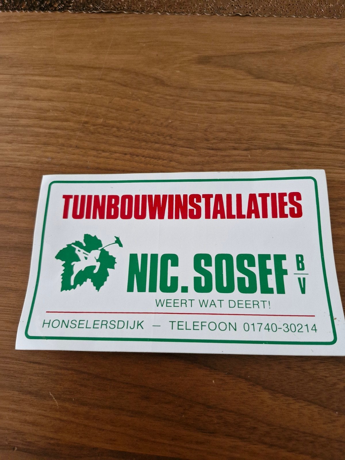 G 190 Sticker Tuinbouwinstallaties Nic. Sosef 12x19 cm
