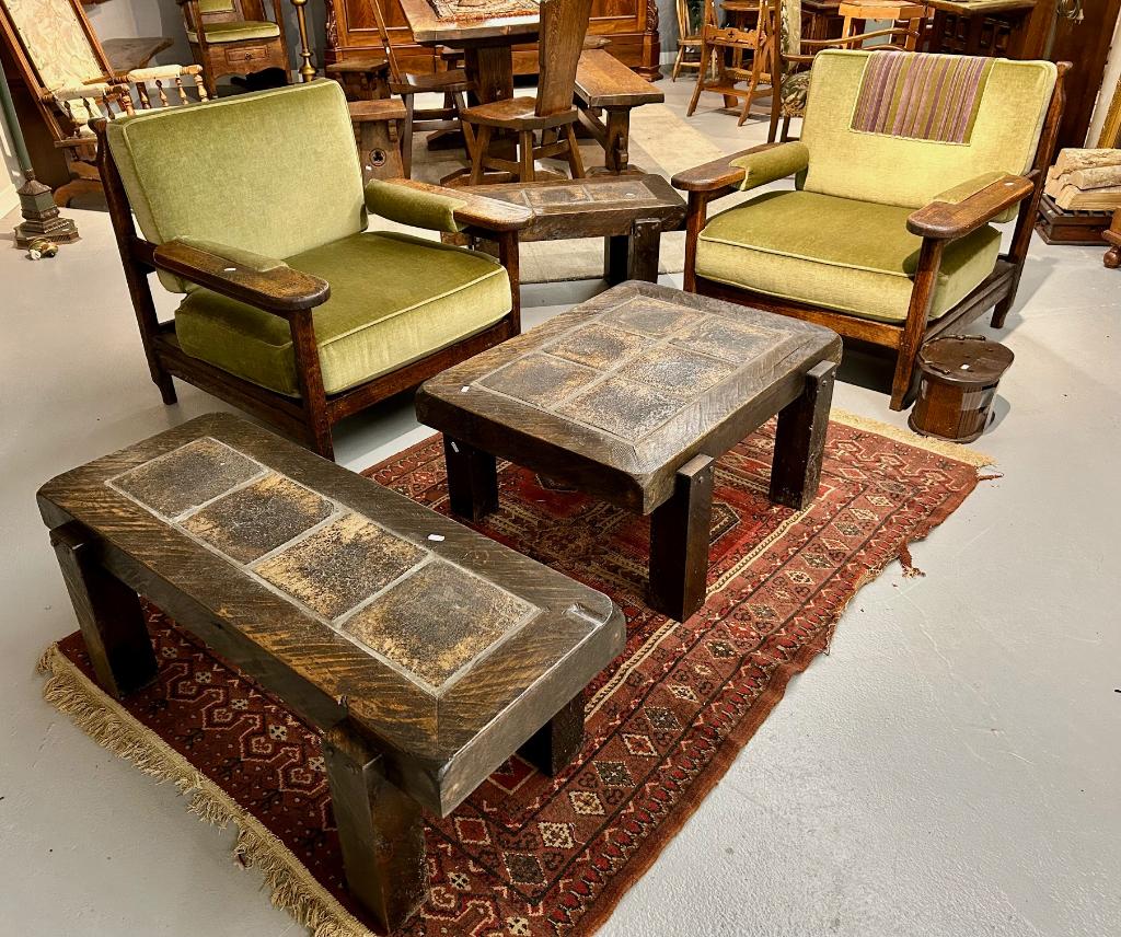 Brutalistische zithoek fauteuils stoelen bankje tafel, Ophalen, Gebruikt, B, Hout