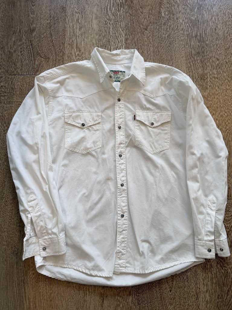 Levi’s Western Shirt - White, Wit, Ophalen of Verzenden, Gedragen, Halswijdte 43/44 (XL)