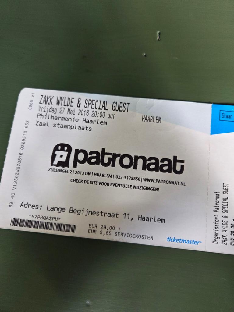 Concertkaart Black Label Society Haarlem 2016, Verzamelen, Ophalen of Verzenden, Zo goed als nieuw, Overige typen