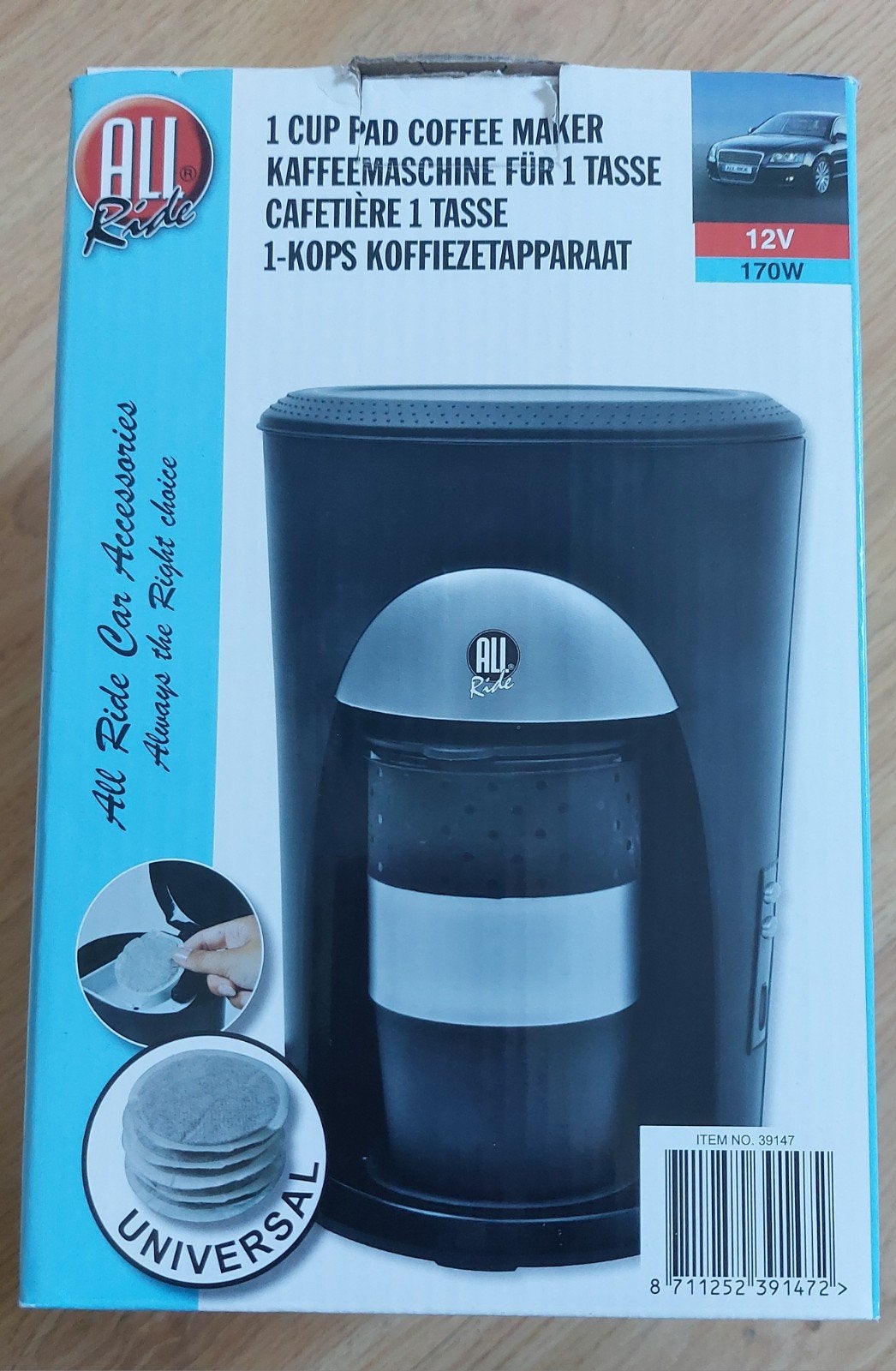 All Ride 1-kops koffiezetapparaat 12V 170W, Koffiepads en cups, Ophalen of Verzenden, 1 kopje, Koffiemachine