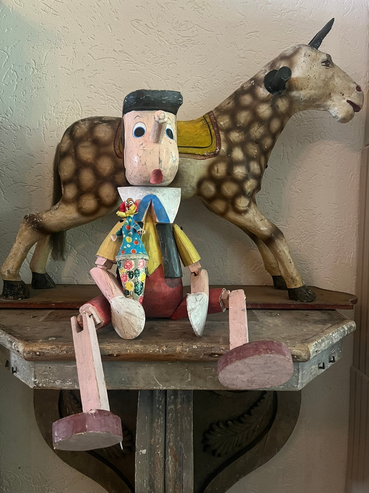 Oude vintage Pinokkio mannequin pop hout groot brocante, Ophalen of Verzenden