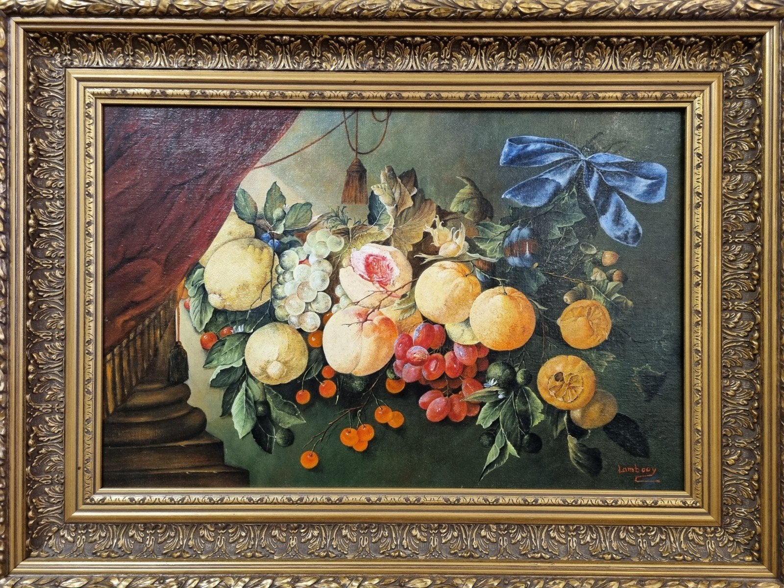 Schilderij stilleven fruit en bloemen, Lambooy, Antiek en Kunst, Kunst | Schilderijen | Klassiek, Ophalen of Verzenden