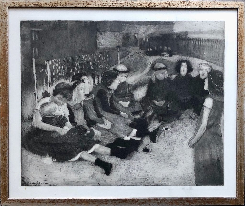 “Zingende Kinderen” ets (Eau Forte) Charles Mertens € 25,00, Antiek en Kunst, Dagelijks leven, Ets, 50 cm, Ophalen of Verzenden