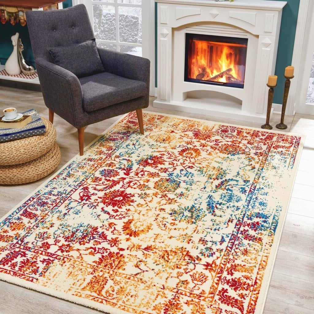 Heel vrolijk en kleurrijk vintage vloerkleed!! (NIEUW!), 100 tot 150 cm, Vintage, Nieuw, Ophalen of Verzenden