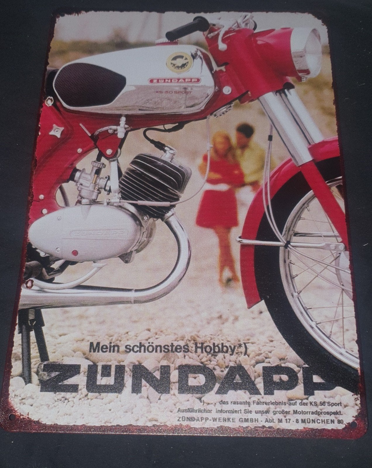 Wandbord met een afbeelding van een zundapp motorfiets., Ophalen of Verzenden, Reclamebord