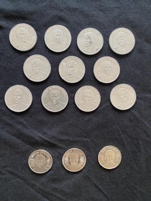 11 shell munten voetbal top 20 uit 1970, 1 KNVB oranje 2000, Ophalen of Verzenden, Zo goed als nieuw, Overige binnenlandse clubs