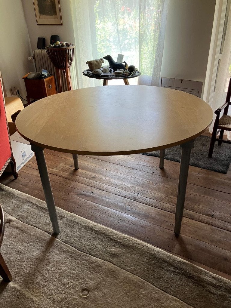 ronde tafel 120 cm, hoogte verstelbaar, Ophalen, Grenenhout, Gebruikt, Rond