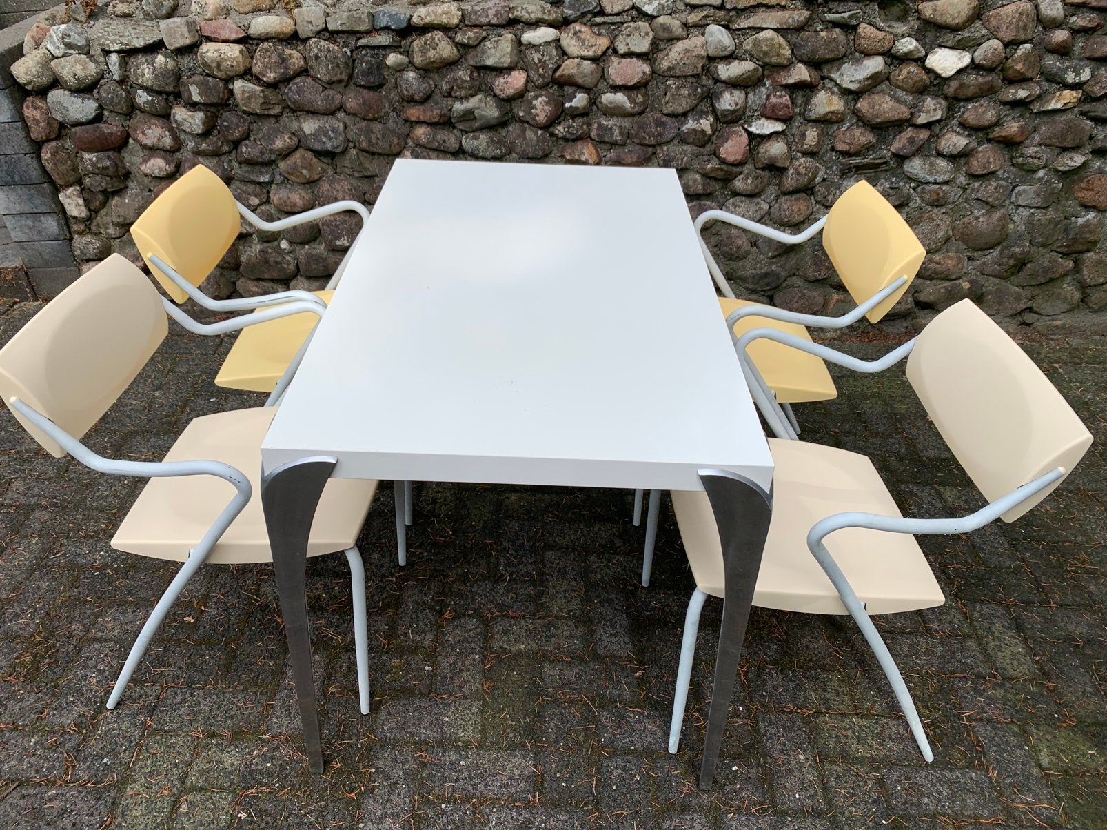 Design eettafel met 4 stoelen effezeta luna florenzo dorigo, Ophalen, 4 zitplaatsen, Gebruikt, Eettafel