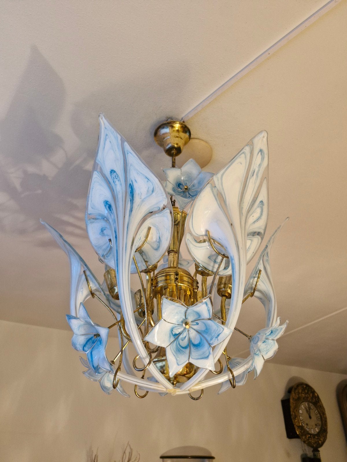 Vintage murano glas calla lily lamp in gebruikt staat, Huis en Inrichting, Lampen | Kroonluchters, Ophalen of Verzenden, Glas