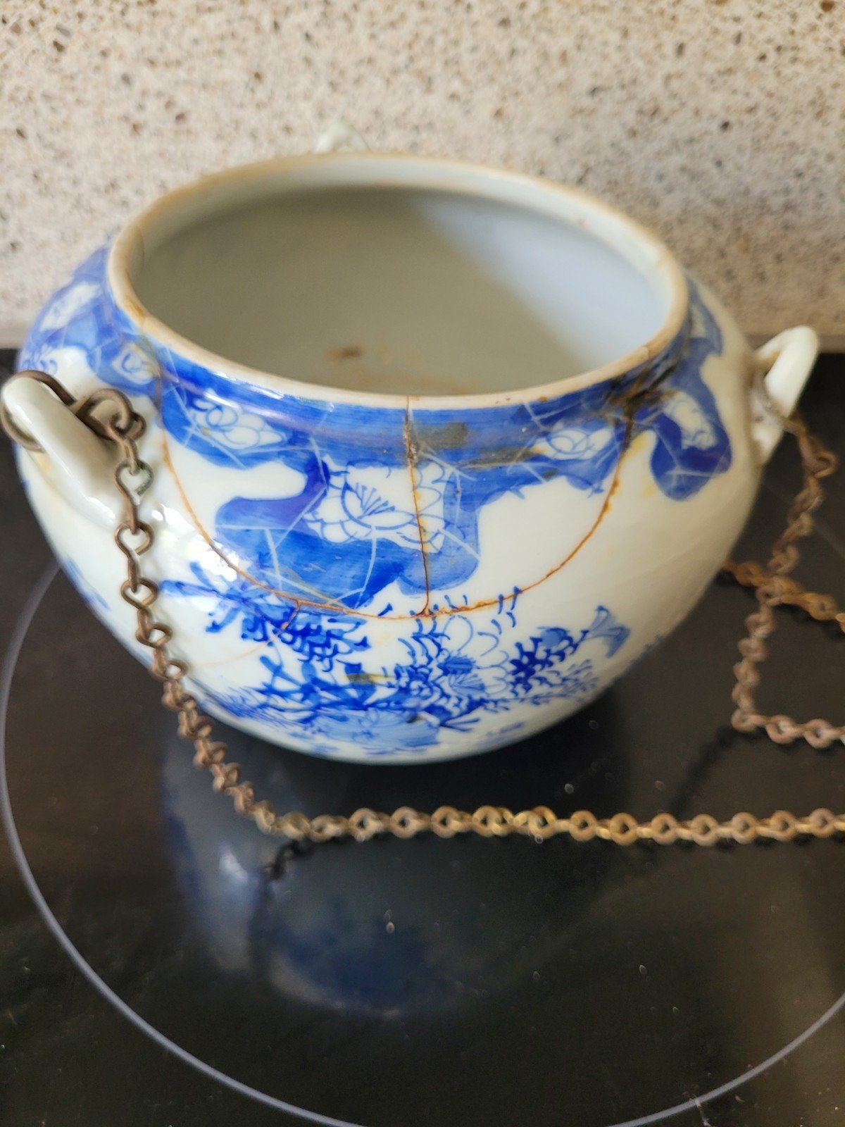 Antieke Chinese porseleinen hangpot met blauw-wit decor, Antiek en Kunst, Ophalen of Verzenden