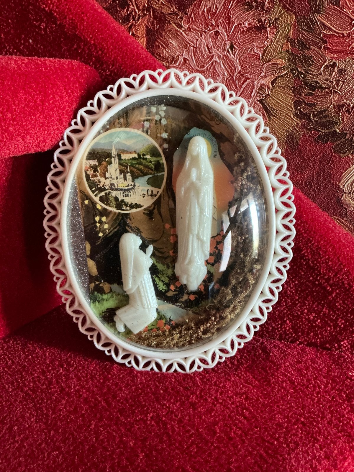 Groot Frans Souvenir Bolglas ❤️ Bernadette bij Maria Lourdes, Ophalen of Verzenden
