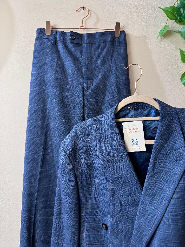 DARO Uomo Heren Geruit Pak Blauw Double Breasted Maat XXL, Kleding | Heren, Kostuums en Colberts, Blauw, Overige maten, Ophalen of Verzenden