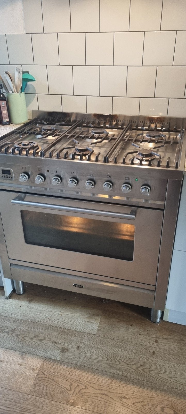 BORETTI roestvrijstalen fornuis met gasbranders en oven, 90, Ophalen, Gebruikt, 60 cm of meer, Grill