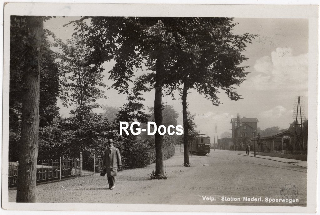 Ansichtkaart - Fotokaart Trein Station Velp - Tram ca 1930, Verzamelen, Ophalen of Verzenden, 1920 tot 1940, Gelopen, Gelderland