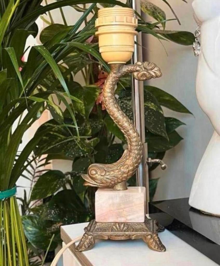 Vis serpent onyx zeldzame tafellamp (1950-1970), Ophalen of Verzenden, Gebruikt, Overige materialen, Minder dan 50 cm