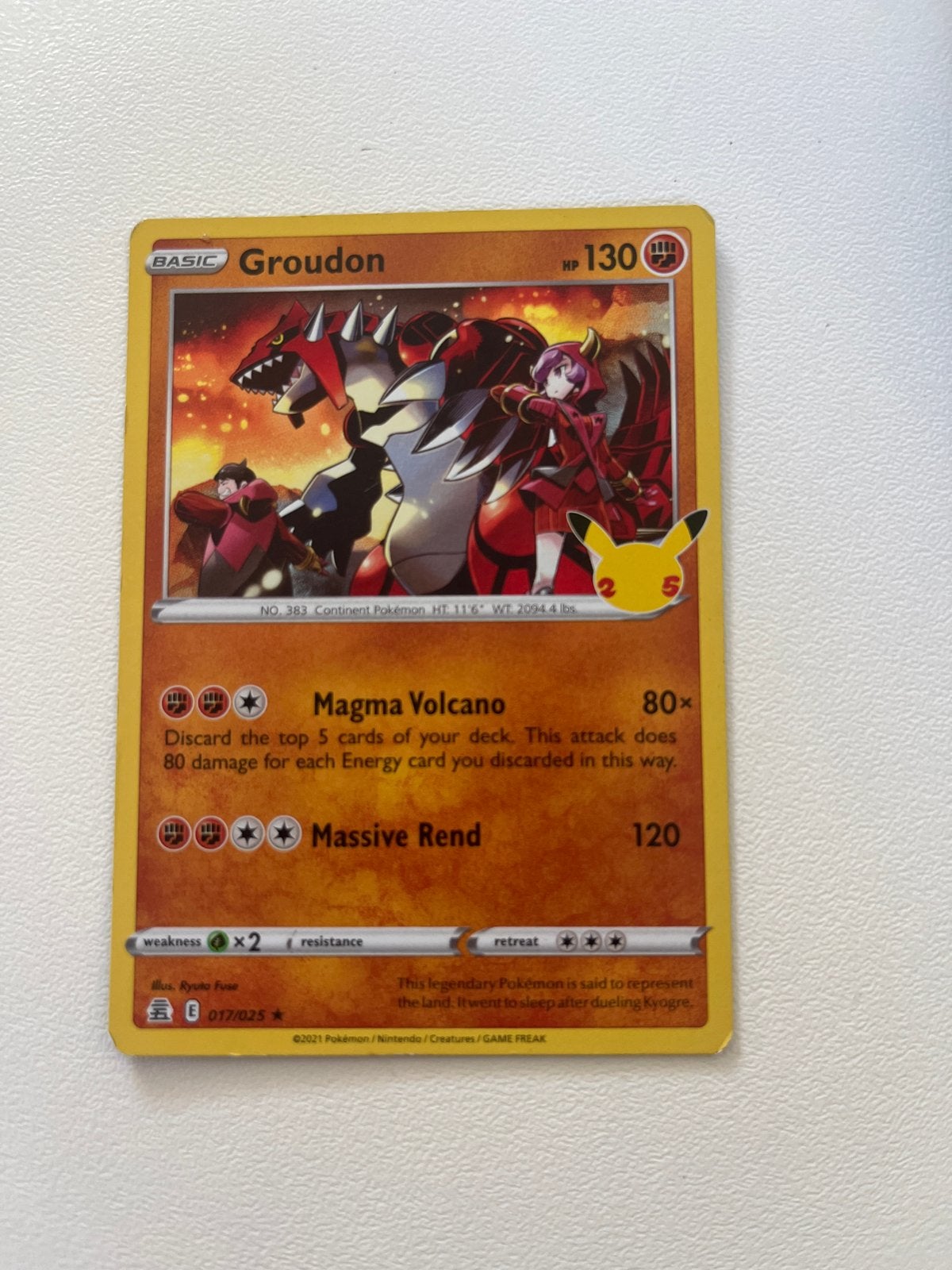 Pokémon Kaart Groudon Celebrations 017/025, Ophalen of Verzenden, Zo goed als nieuw, Losse kaart