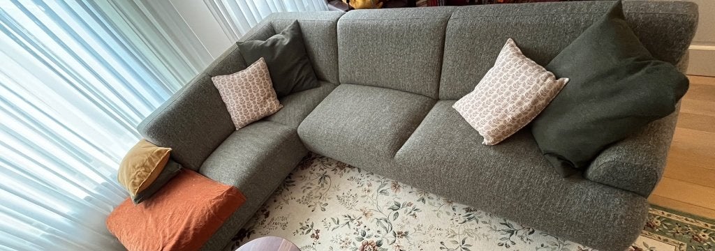 Gratis groene hoekbank van Montel, Ophalen, Gebruikt, Hoekbank, 150 cm of meer