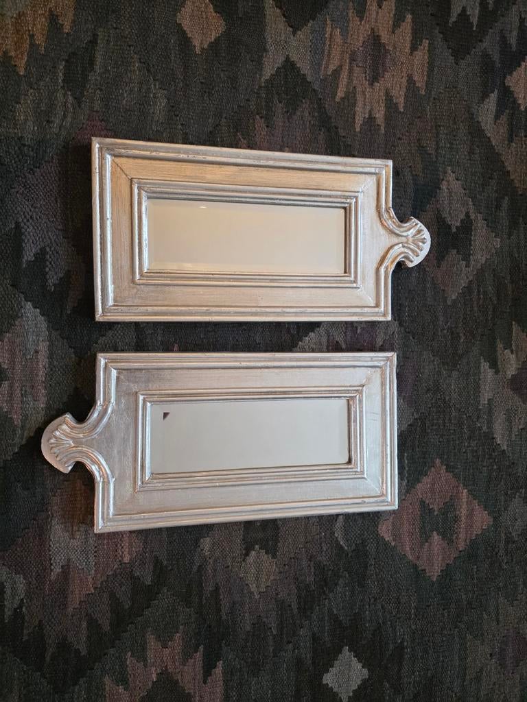 2 zilverkleurige  Boho/rustieke spiegeltjes - facet geslepen, Huis en Inrichting, Woonaccessoires | Spiegels, Ophalen, Minder dan 50 cm