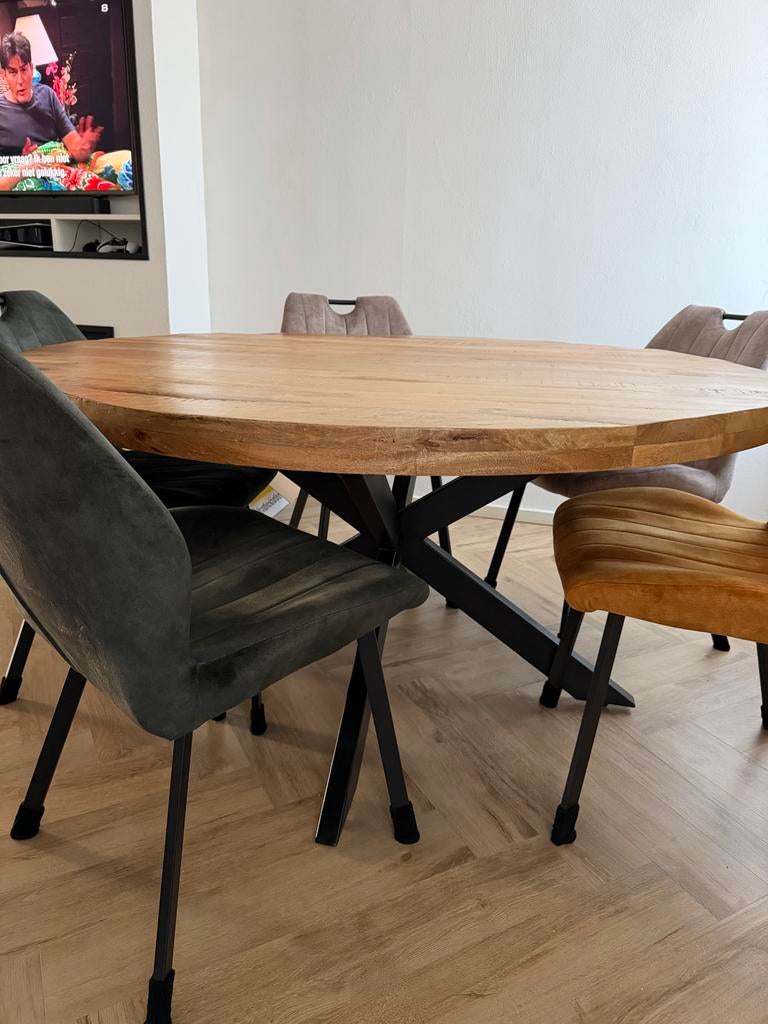Grote 6-persoons eikenhouten tafel, z.g.a.n., Ophalen, 200 cm of meer, 50 tot 100 cm, Zo goed als nieuw