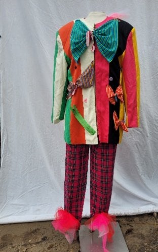 Leuk tweedelig clowns outfit maat M voor de Carnaval, Maat 38/40 (M), Carnaval, ., Ophalen of Verzenden