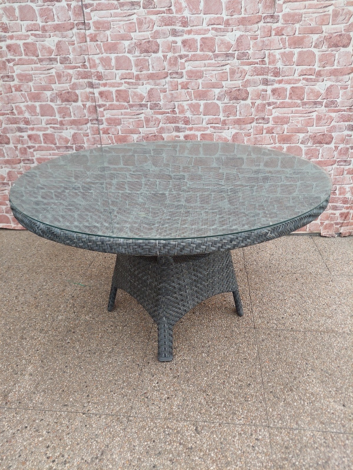 Wicker Tuintafel Rond 122cm met Glasplaat, Tuin en Terras, Ophalen, Nieuw, Rond, Wicker