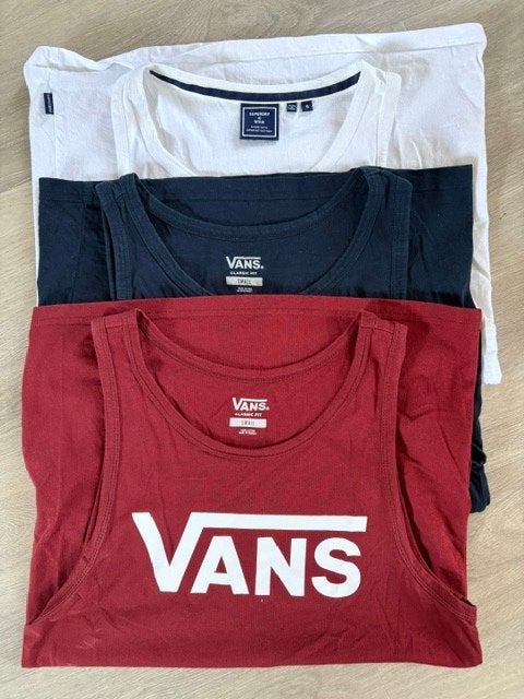 3 mouwloze heren hempjes Vans en SuperDry, Fitness, Meerkleurig, Vans en superdry, Ophalen of Verzenden