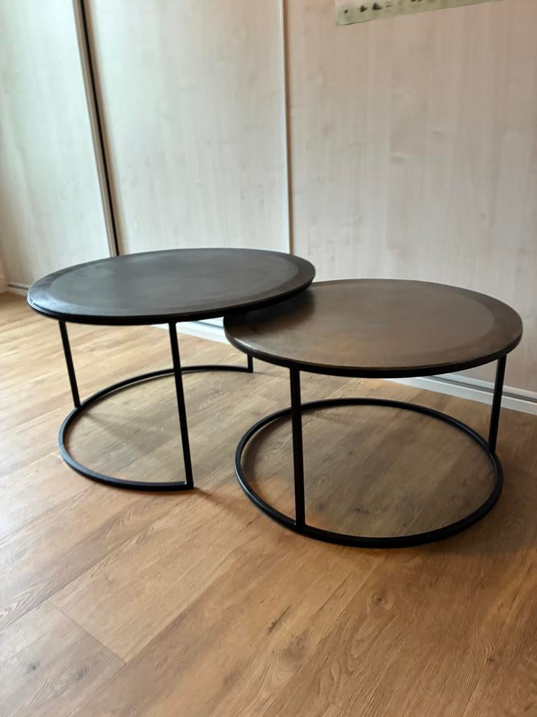 Mooie ronde salontafels metaal, Ophalen, Gebruikt, 50 tot 100 cm, Rond
