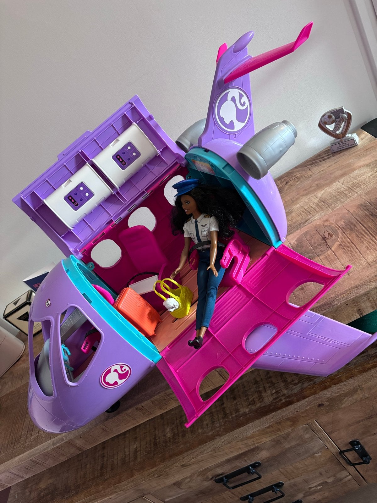 Barbie vliegtuig met pop en accessoires, Kinderen en Baby's, Ophalen of Verzenden, Gebruikt, Barbie