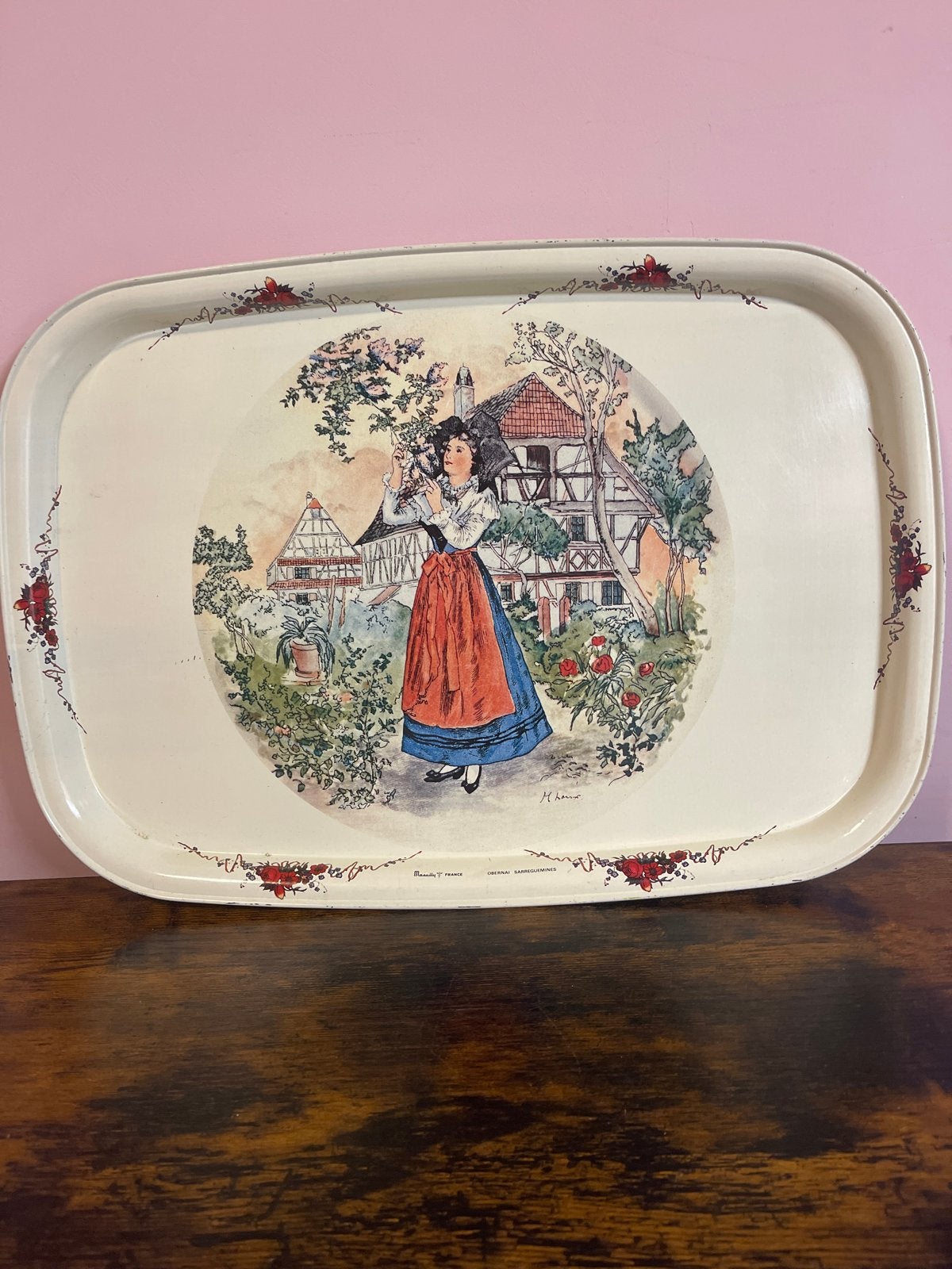 Vintage Massilly dienblad met Elzasser dame, Ophalen of Verzenden