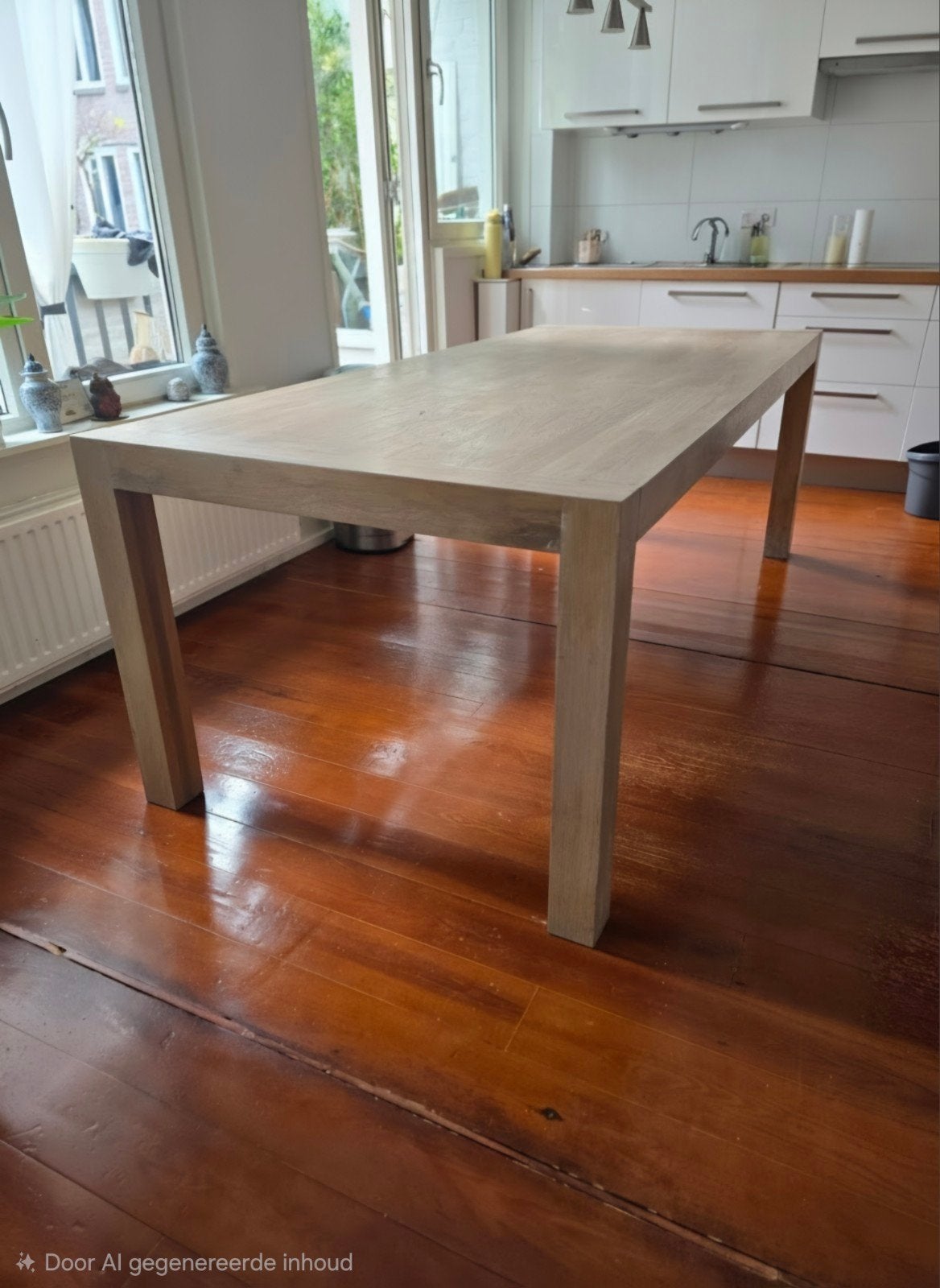 Massief white wash eiken tafel 100x220cm, Huis en Inrichting, Gebruikt, 100 tot 150 cm, Eikenhout, 200 cm of meer