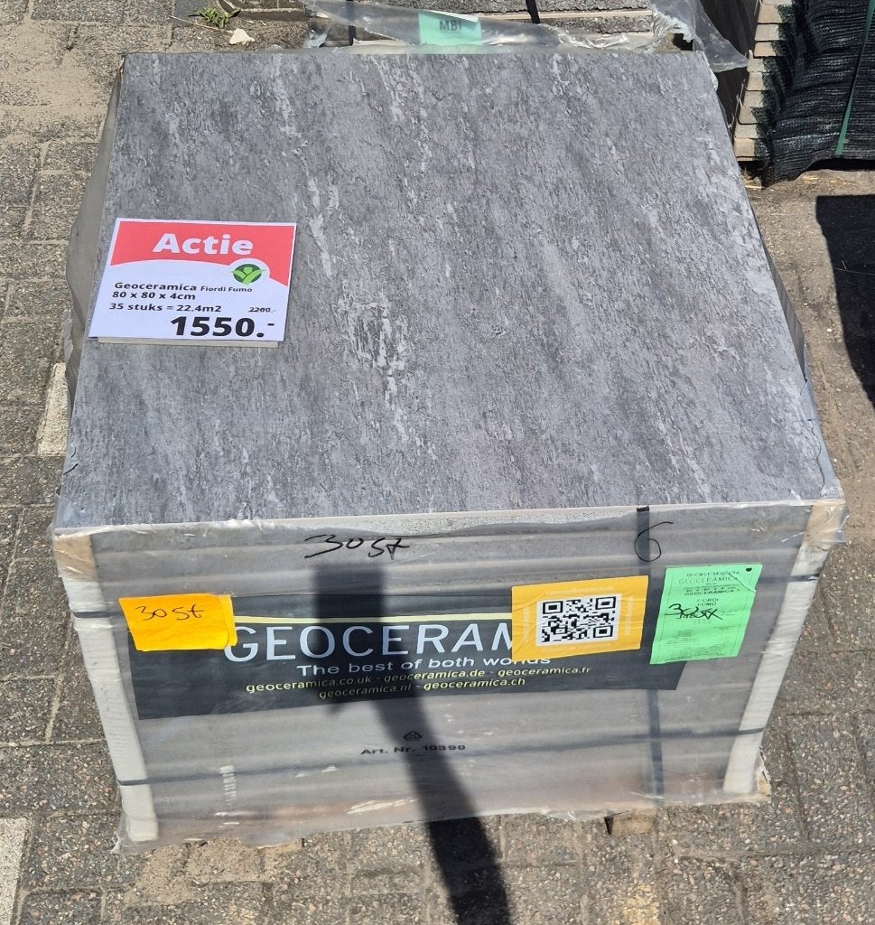 Tuintegel Keramiek Fiordi Fumo 80x80x4cm 35st., Tuin en Terras, Keramiek, Nieuw, Ophalen of Verzenden, 10 m² of meer
