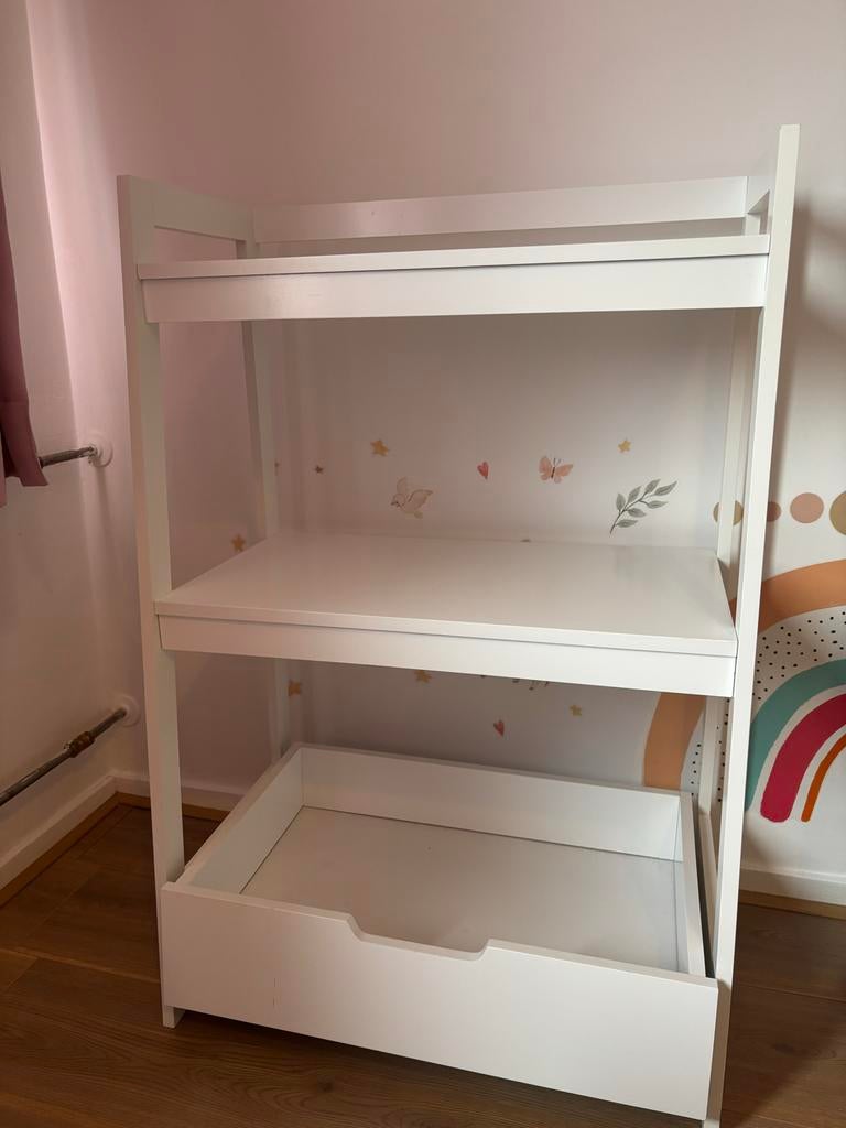Wit kastje met 1 lade en planken, Kinderen en Baby's, Kinderkamer | Commodes en Kasten, Ophalen, Gebruikt, Minder dan 50 cm, 90 tot 105 cm