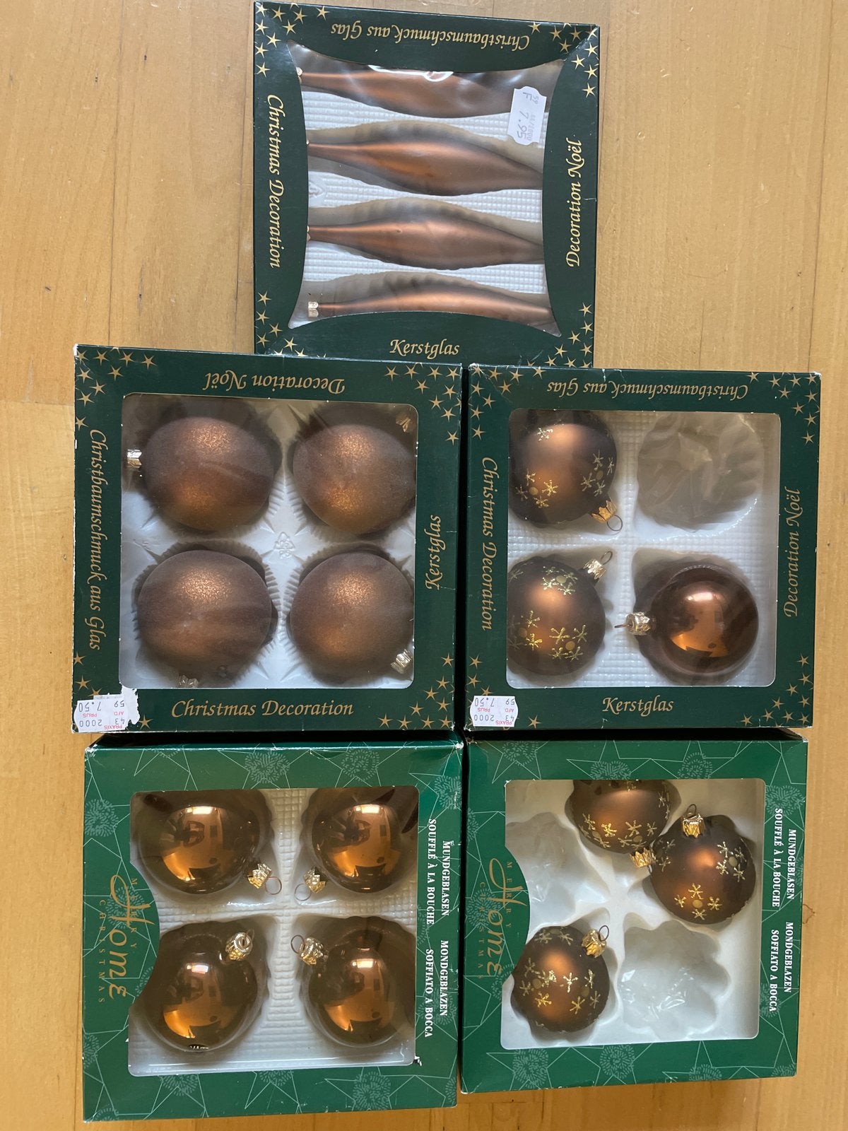 Mondgeblazen bruine kerstballen, Diversen, Ophalen of Verzenden, Gebruikt