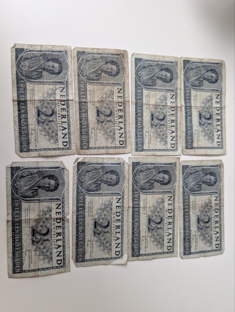 8x 2,5 gulden biljet 1949 Juliana, Ophalen of Verzenden
