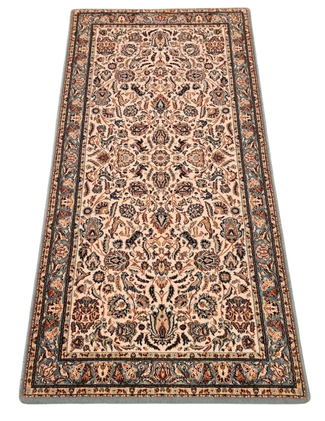 Vintage oosters wol Persia vloerkleed floral blue 83x157cm, Klassiek, Oosters, Traditioneel, Crème, Www.hypepopup.nl, Zo goed als nieuw