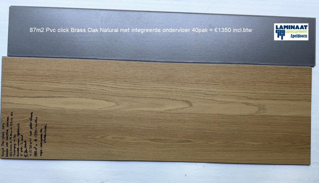 87m2 m2 Pvc click Bras Oak + integreerde ondervloer = €1350, Bruin, 75 m² of meer, Nieuw, Ophalen of Verzenden