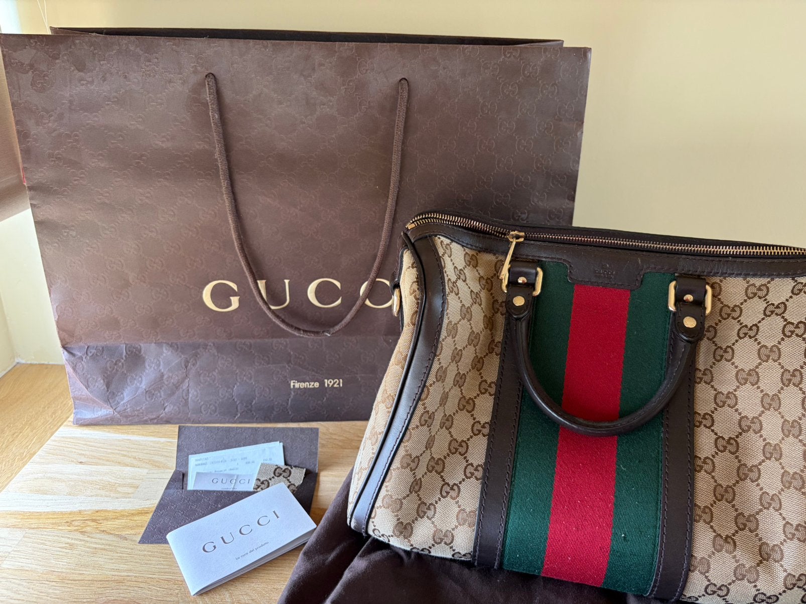 Pre loved origineel Gucci Boston Canvas, Sieraden, Tassen en Uiterlijk, Tassen | Damestassen, Ophalen, Zo goed als nieuw, Zwart