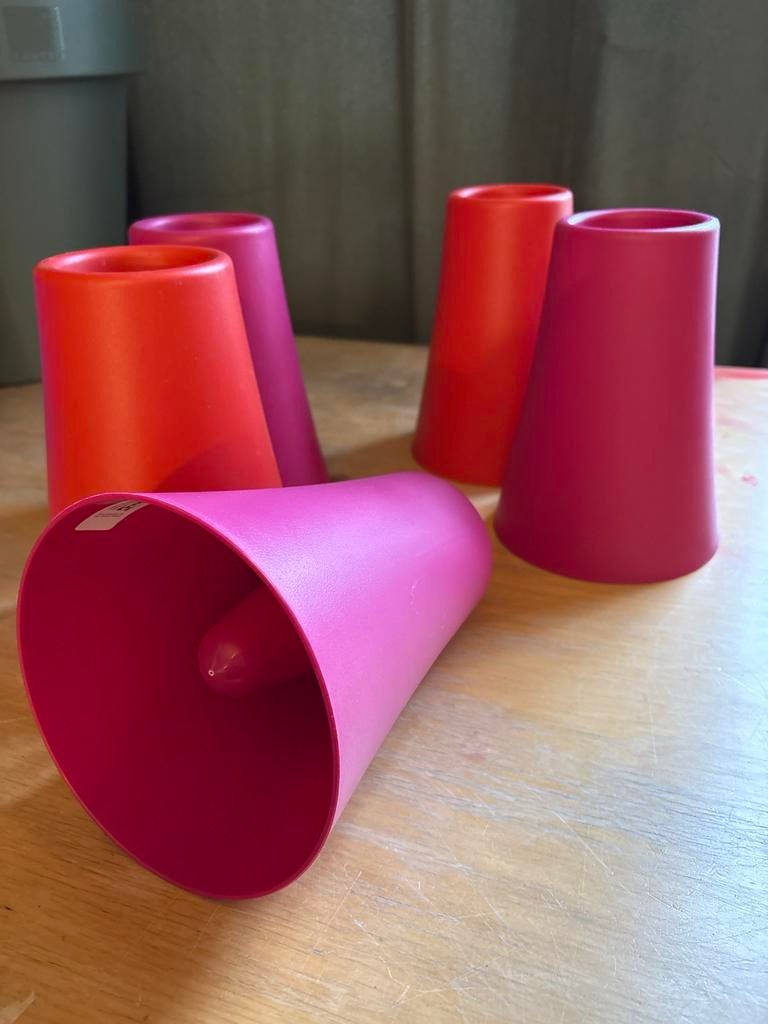 Set van 5 IKEA lampenkappen roze/rood - mat kunststof, Ophalen, Funky, kleur-rijk,, Nieuw, Overige vormen