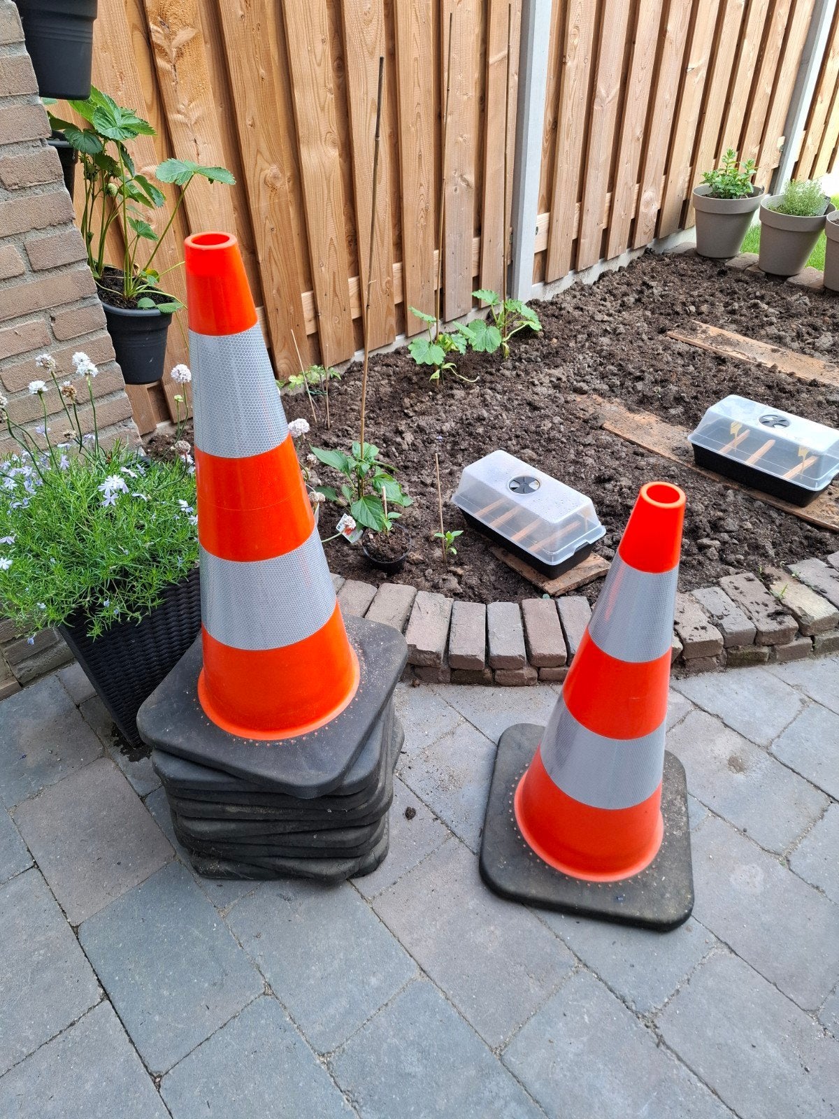 10x Oranje verkeerskegel met reflecterende strepen (75 cm), Ophalen, Zo goed als nieuw