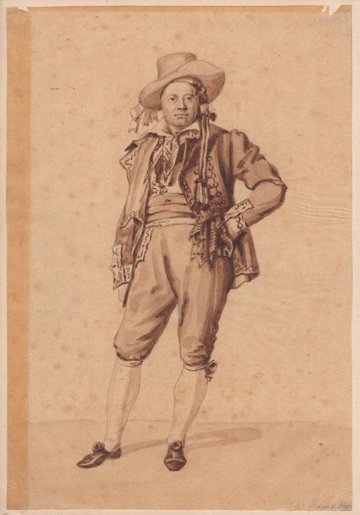 Tekening van Spaanse edelman, rond 1800, Ophalen of Verzenden, Tekening, Pentekening