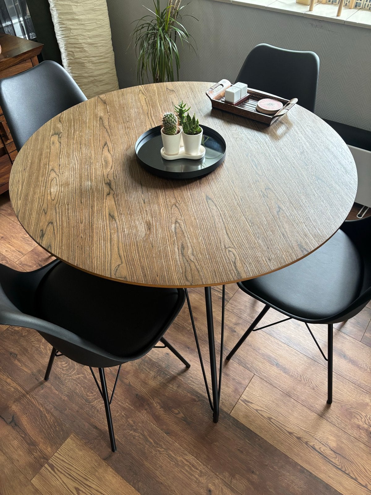 Ronde eettafel met 4 stoelen, Huis en Inrichting, Ophalen, Gebruikt, 100 tot 150 cm, Rond