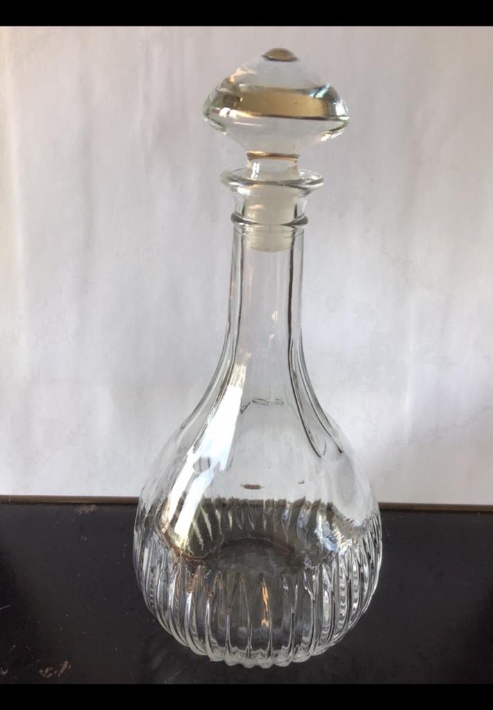 Glazen drank karaf + stop, fles, glas, persglas, 25 cm. hoog, Ophalen of Verzenden