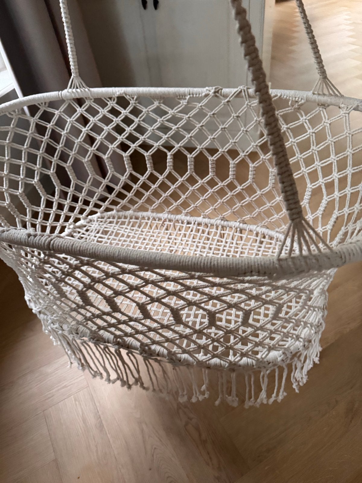 Macramé Babyschommel / Hangwieg (excl. matrasje), Ophalen of Verzenden, Gebruikt, Wieg