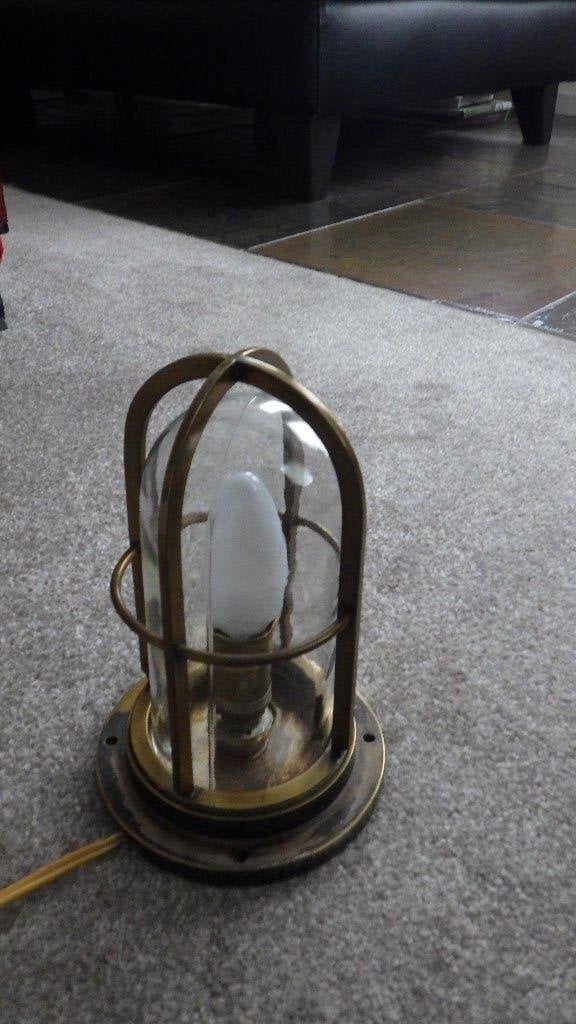 snoezig oud tafellampje (metaal/glas), Overige typen, Gebruikt, Vintage, E14 (klein)
