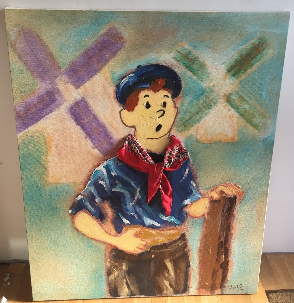 schilderij zaid Kuifje Tintin stijl, Antiek en Kunst, Ophalen of Verzenden