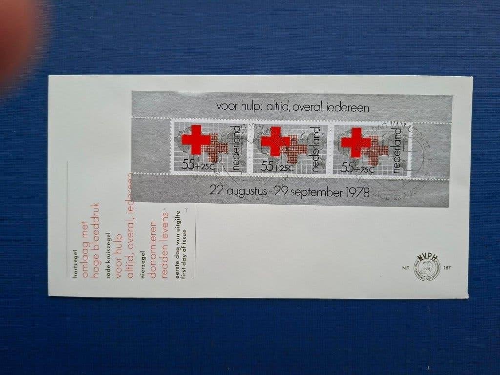 Postzegel NL 1978 FDC 167 Blok Rode Kruis 19-08, Postzegels en Munten, Postzegels | Nederland, Ophalen of Verzenden, Na 1940, Gestempeld