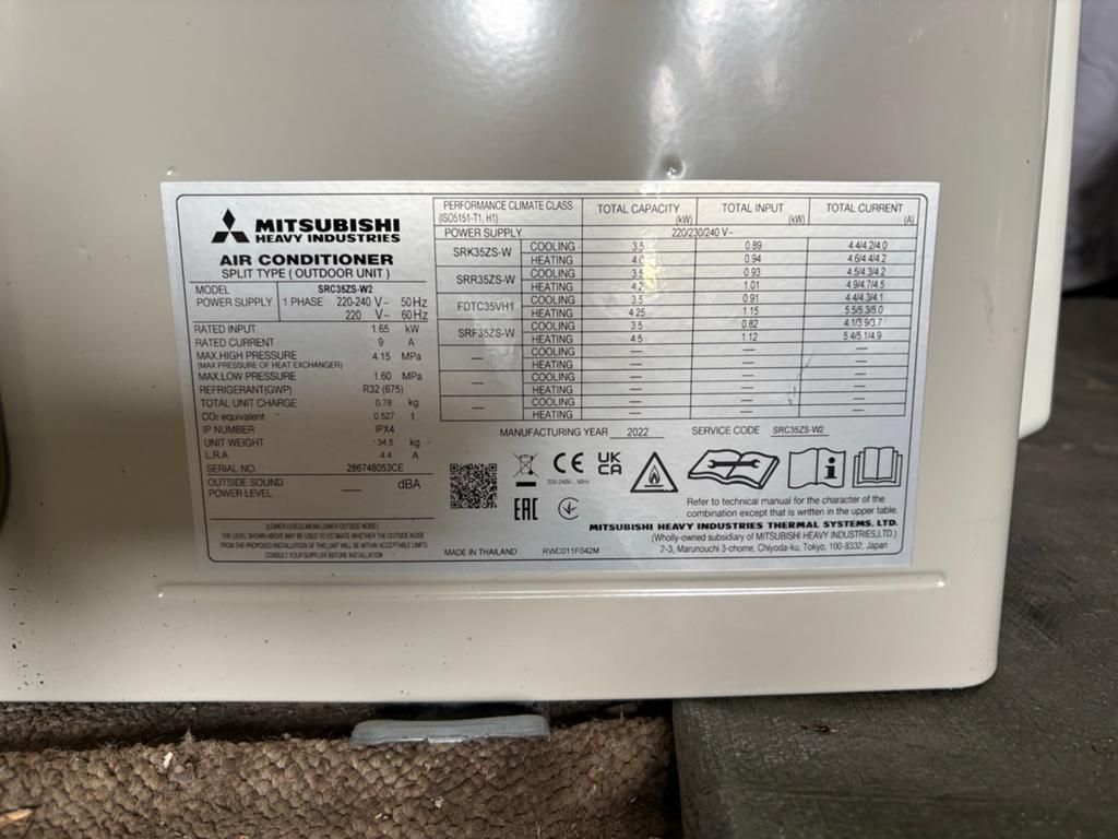 Mitsubishi Heavy Industries SRK35ZS-W Buitenunit Airco, Witgoed en Apparatuur, Airco's, 3 snelheden of meer, Ophalen of Verzenden