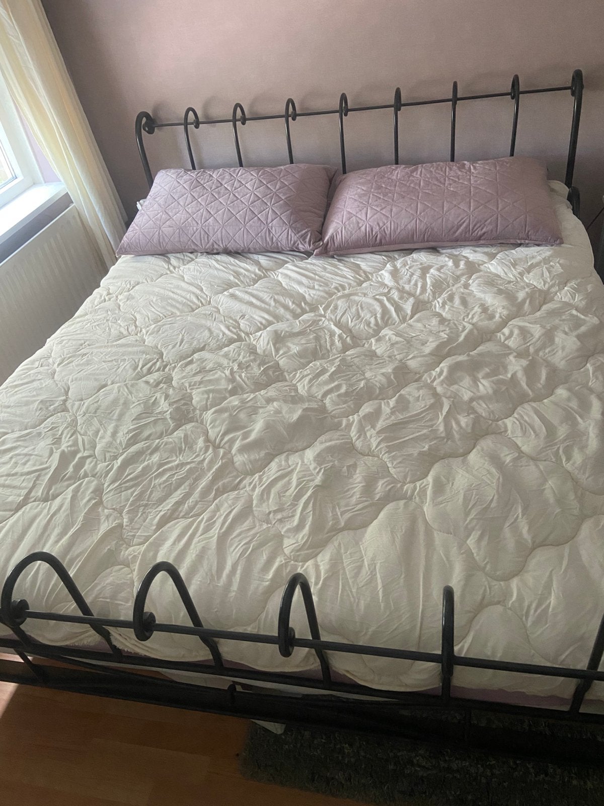 Stalen  bed, Huis en Inrichting, Ophalen, Gebruikt, Bruin, Tweepersoons